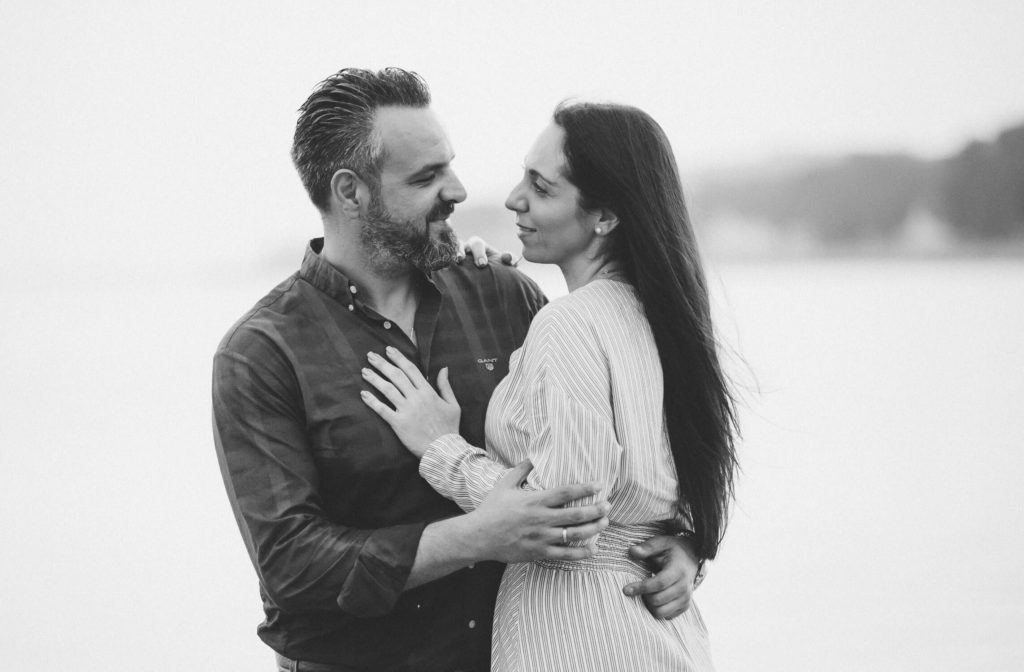 Portrait of a couple holding and looking at each other in Abu Dhabi